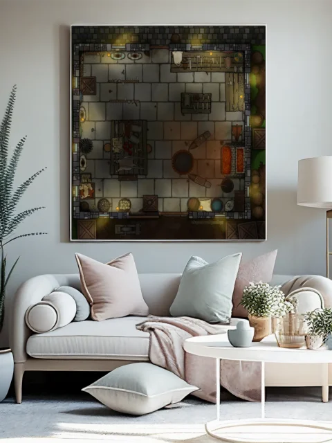 Dueling Anvils Summer Night Forge Interior Art under low firelight