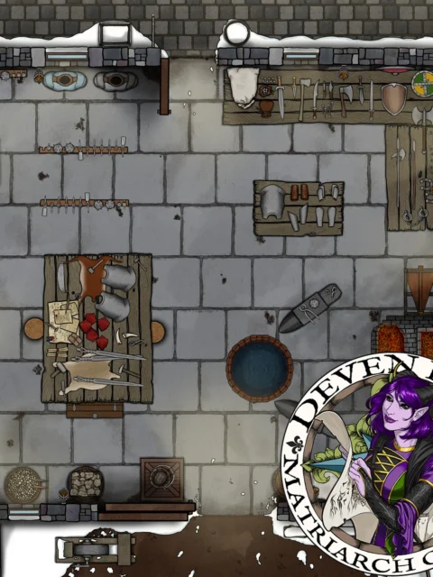 Dueling Anvils Winter Day Forge Scene Illustration under cold light