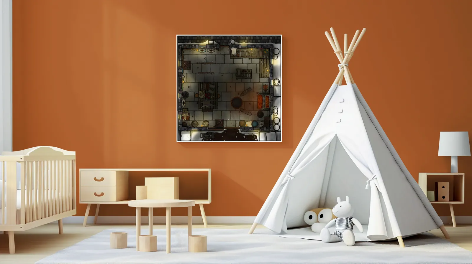 Quiet winter forge interior prepared for conflict