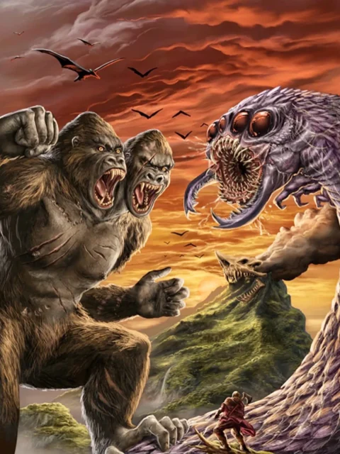 Escape from Skullcano Island Cover Art fantasy wall art with giant monsters