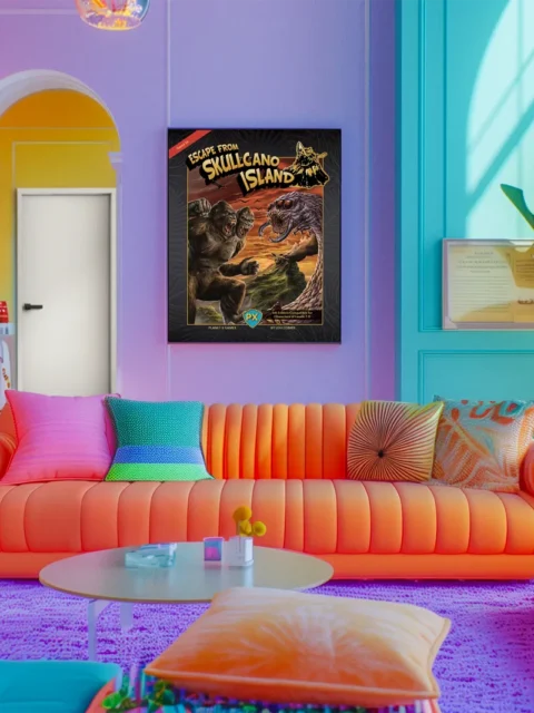 Escape from Skullcano Island canvas art print under a blazing sunset