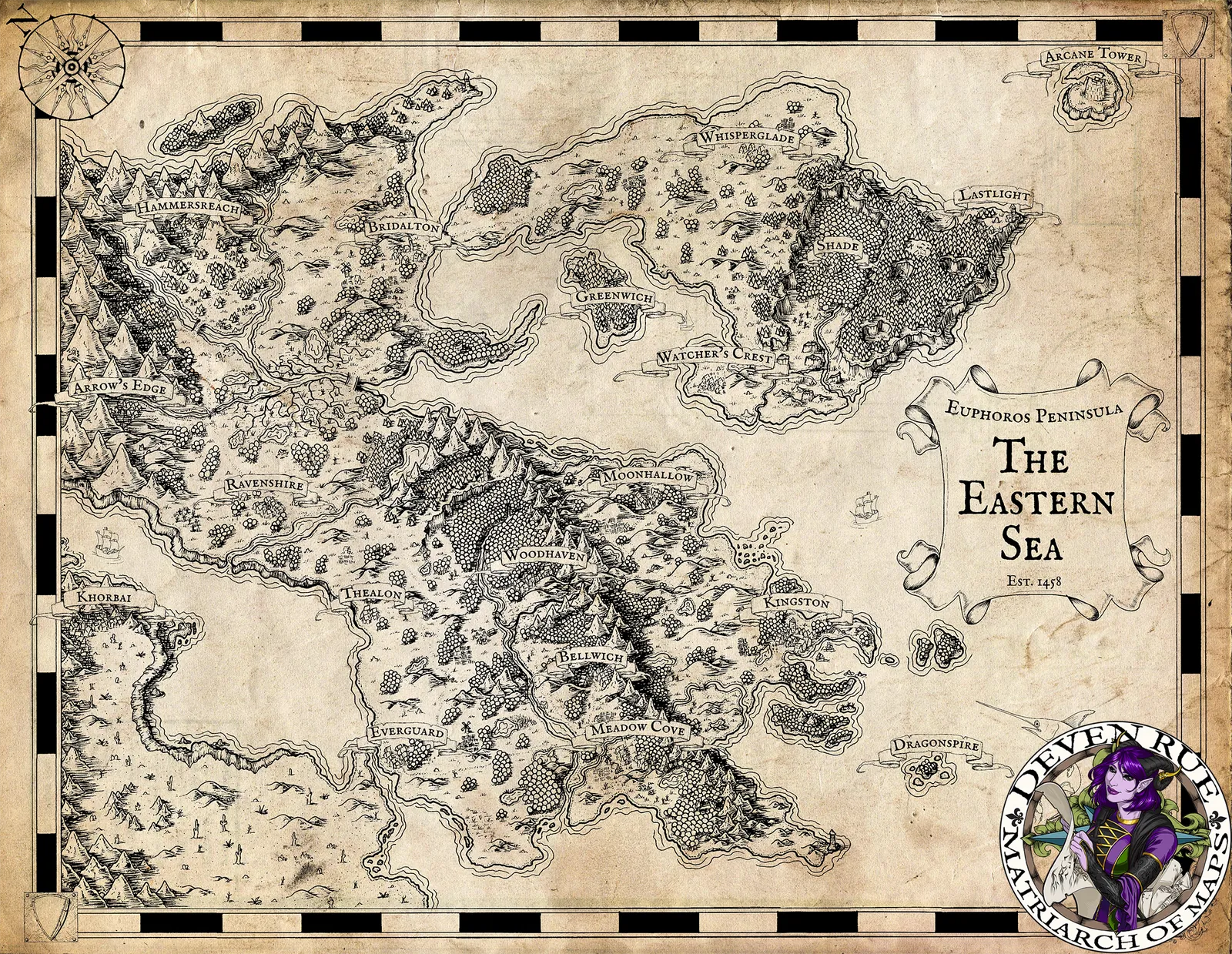 Euphoros parchment regional canvas map with aged texture