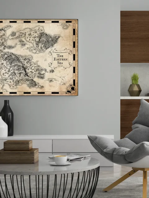 Coastlines and settlements on Euphoros parchment regional canvas map