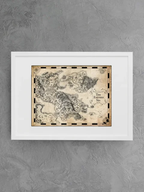 Hand-drawn terrain details in Euphoros parchment regional canvas map