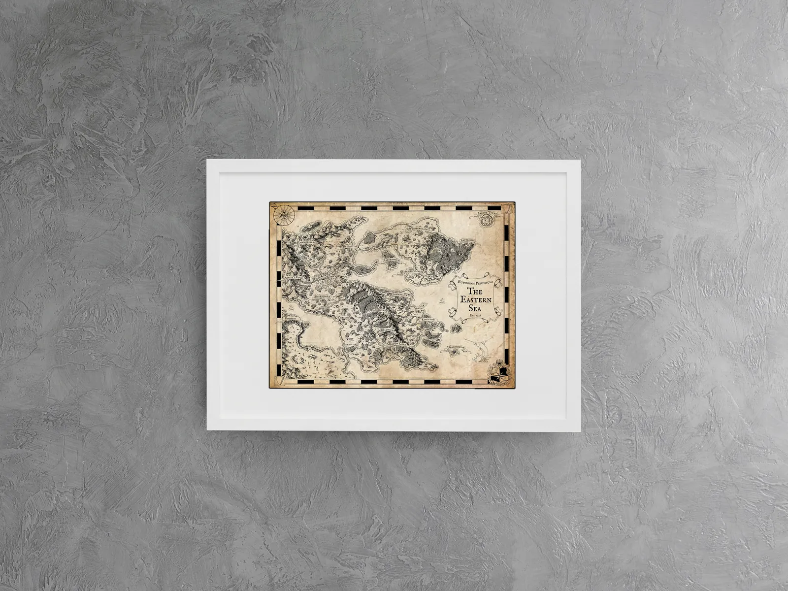 Hand-drawn terrain details in Euphoros parchment regional canvas map