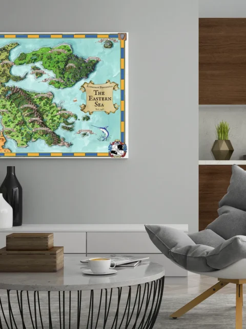 Colorful coastlines and cities on Euphoros regional gallery canvas map