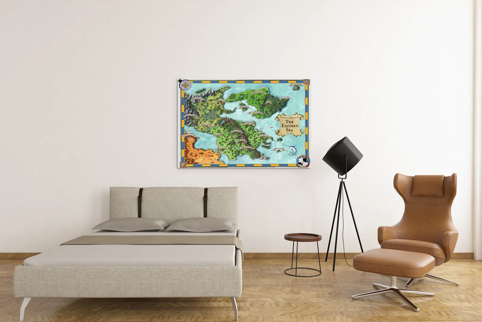 Hand-illustrated terrain across Euphoros regional gallery canvas map