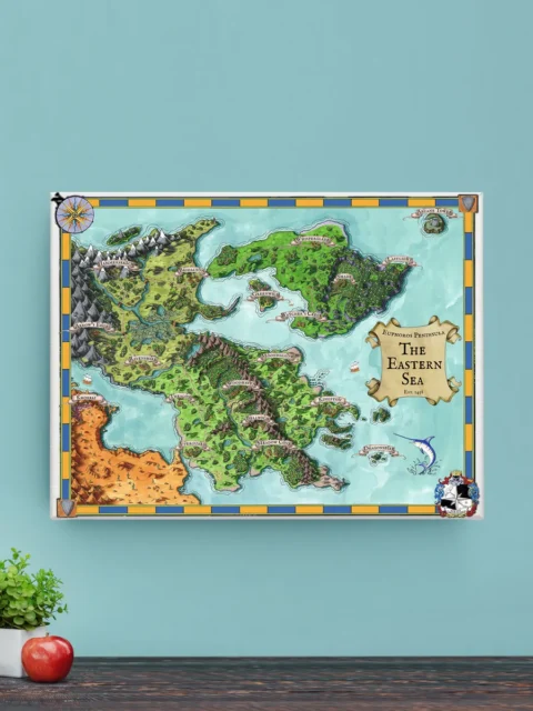 Peninsulas and ports arranged around a central sea