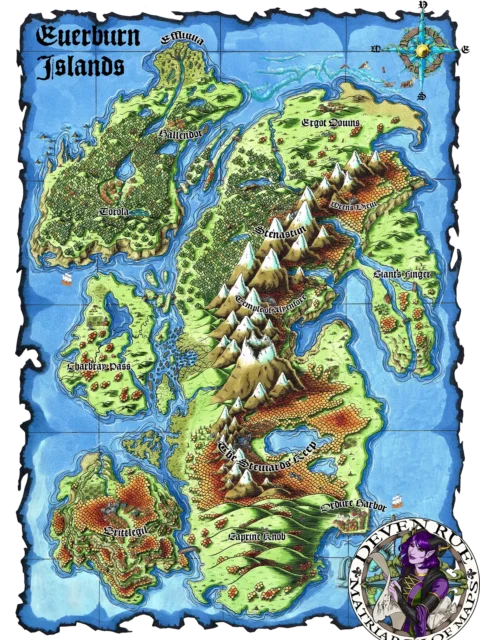 Everburn Islands canvas map showing volcanic terrain