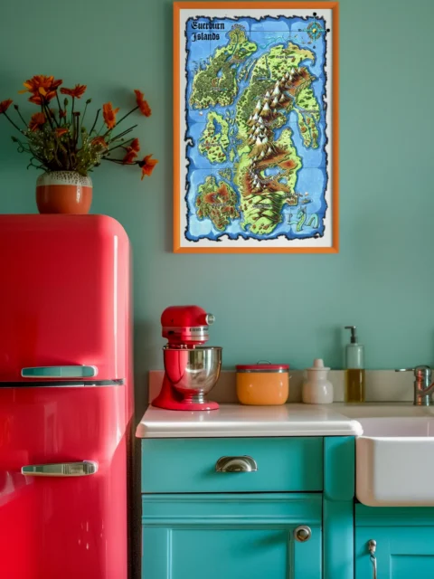 Hand-drawn island geography across Everburn Islands canvas map