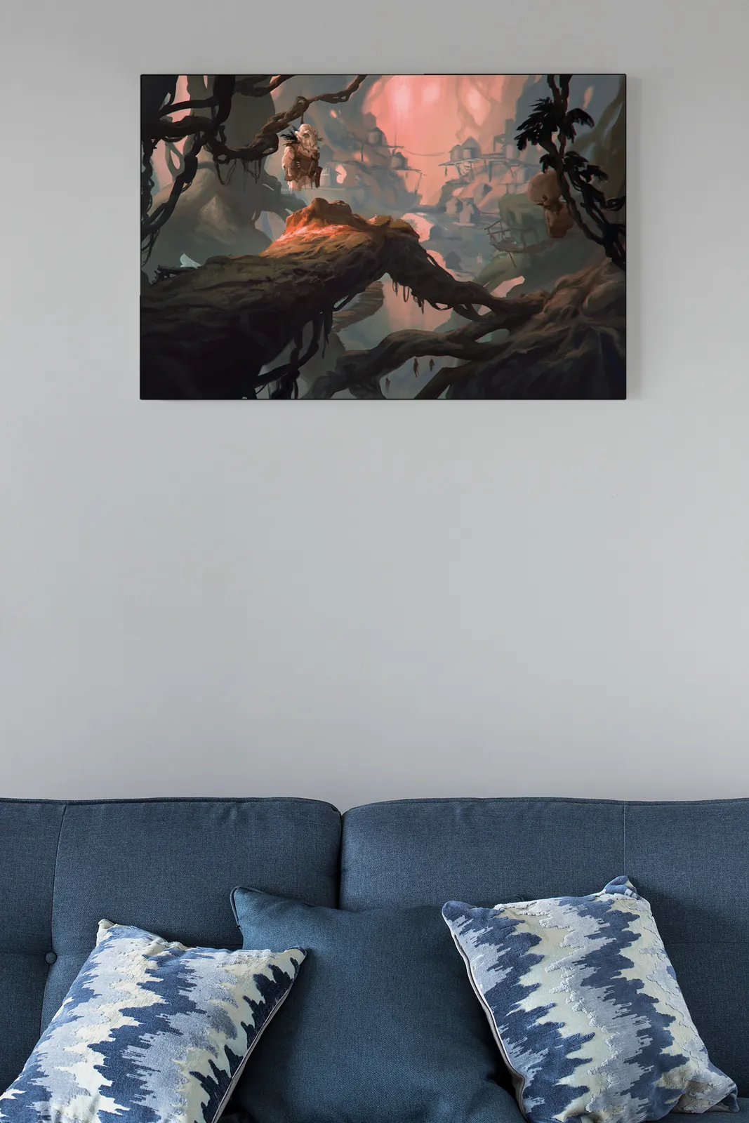 Forest Goblins fantasy canvas artwork with layered ravine depth and hanging branches