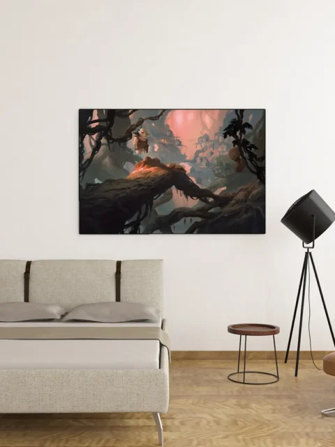 Twisted roots forming bridges above a deep ravine