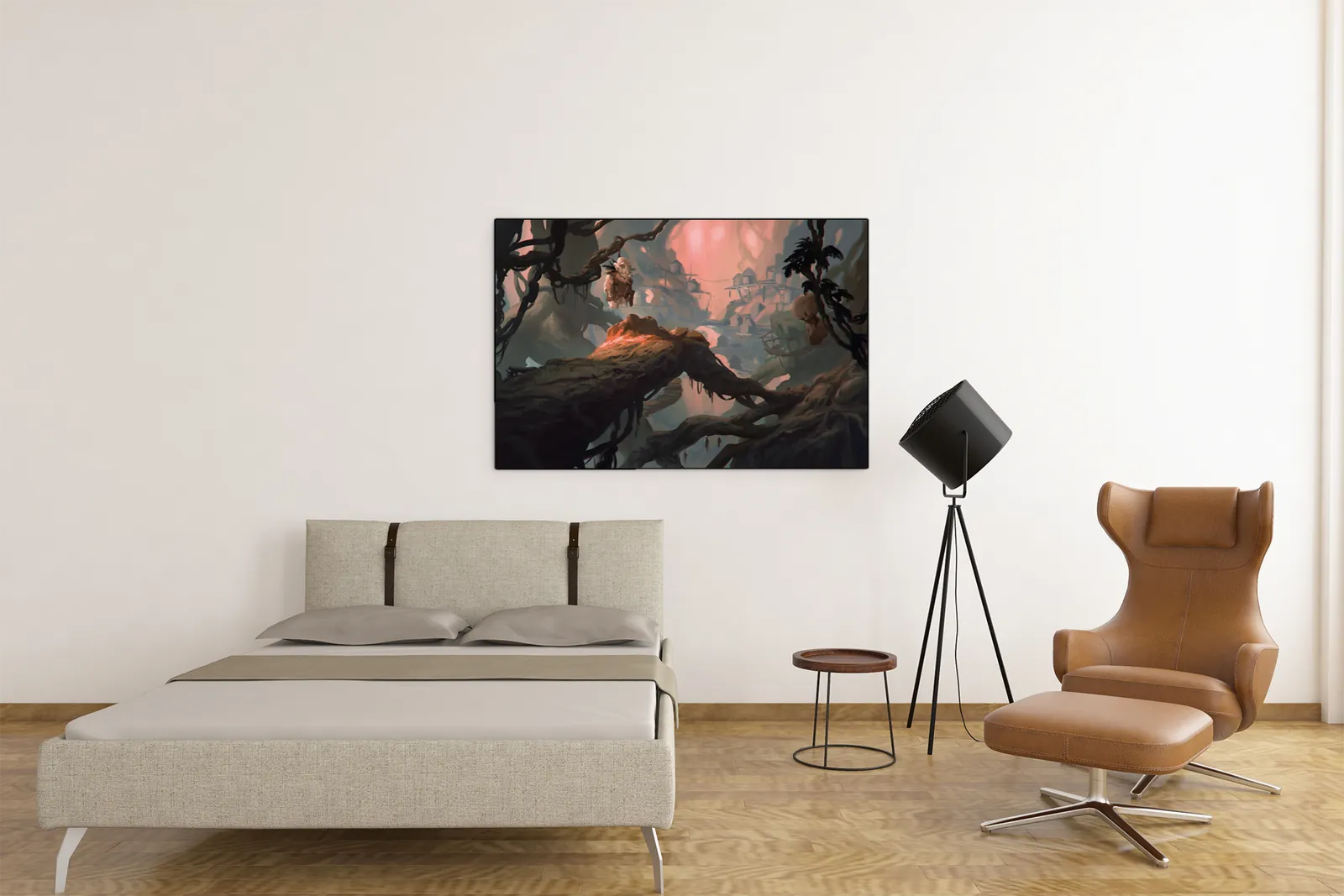 Twisted roots forming bridges above a deep ravine