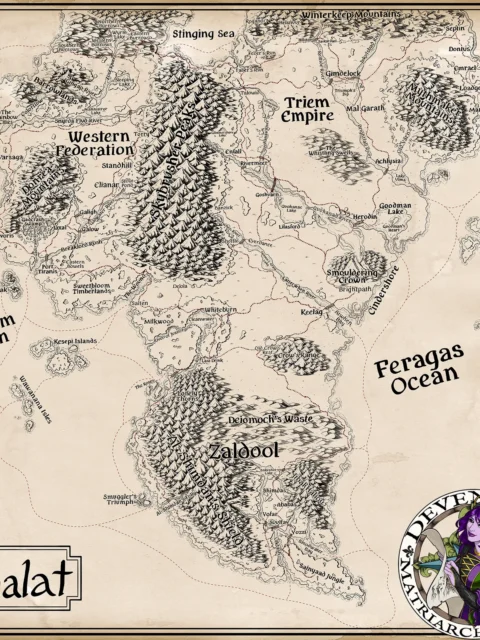 Galat continental world map canvas showing empires and seas