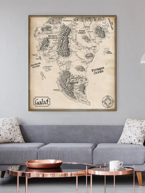 Hand-drawn fantasy continent with regions and borders