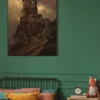 Ghosts fantasy canvas artwork with a lone tower and faint interior glow