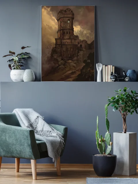 Ghosts fantasy canvas artwork depicting broken stone rising through fog