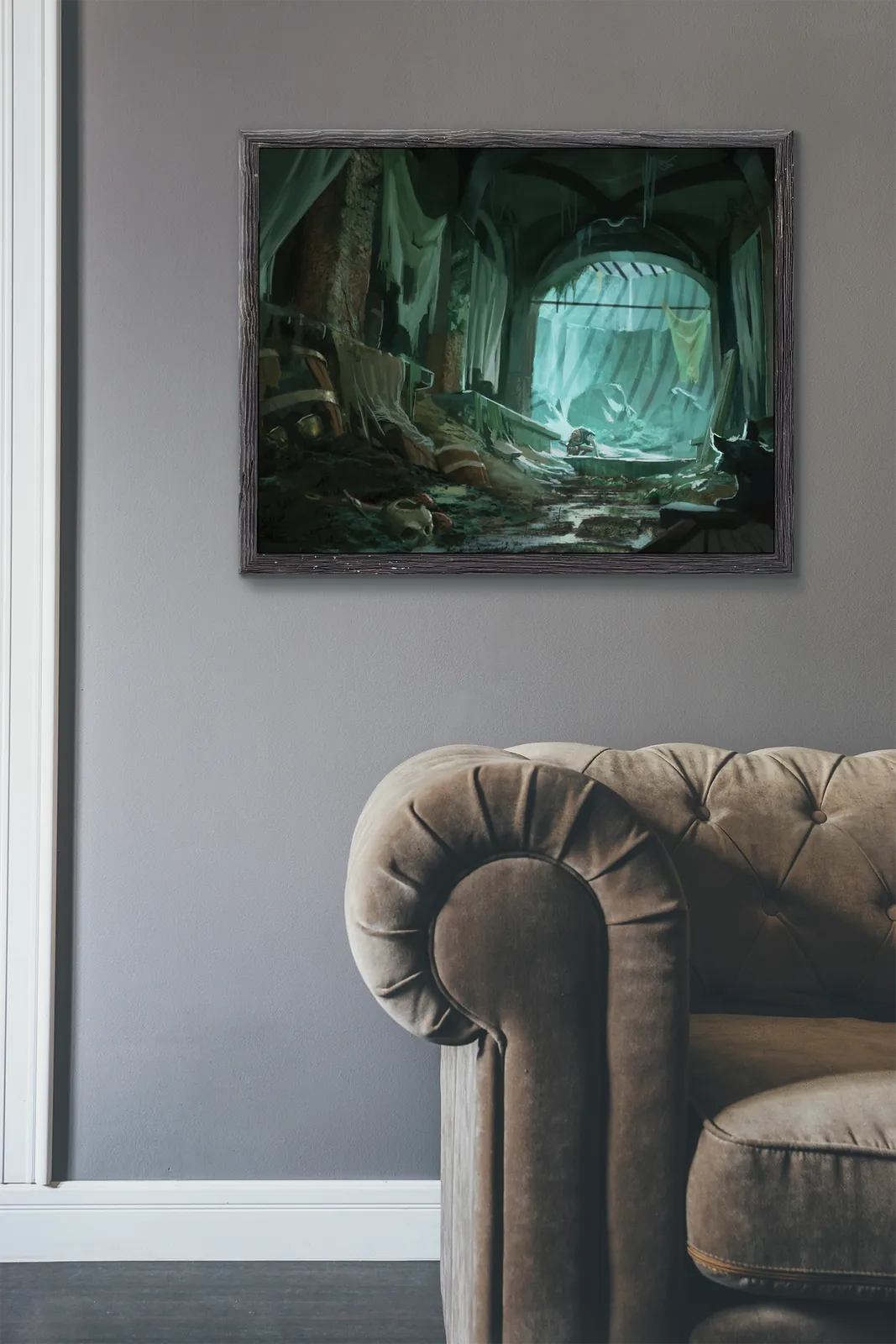 Gutter Gnolls fantasy canvas artwork depicting lurking figures in shadow