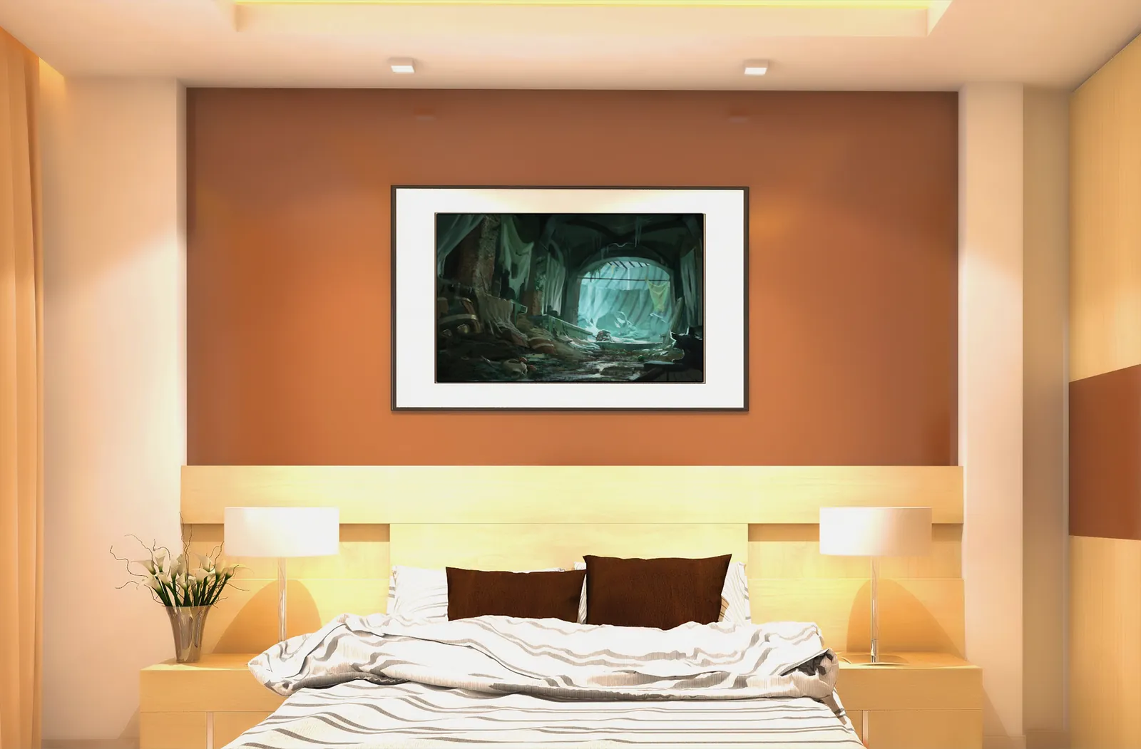 Dark sewer corridor filled with water and scattered remains