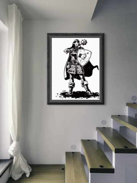 Hali Oakenspear gallery canvas print with shield and weapon