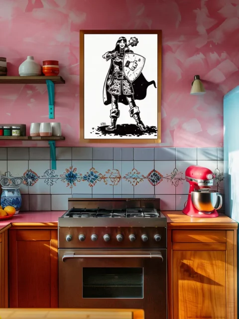 Fantasy hero holding a shield