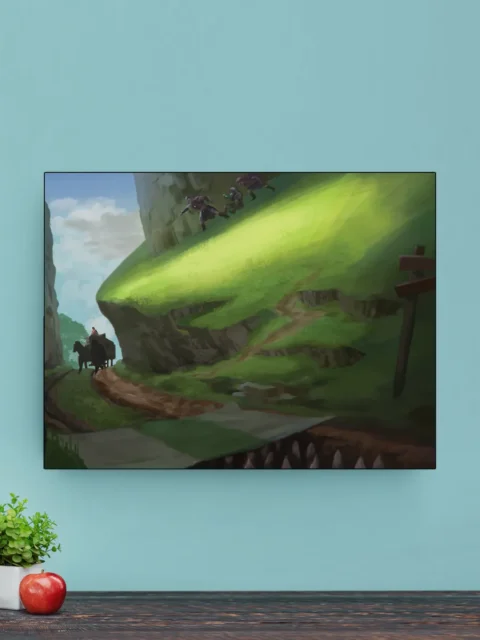 Hill Goblins fantasy canvas artwork with ambush on a green slope