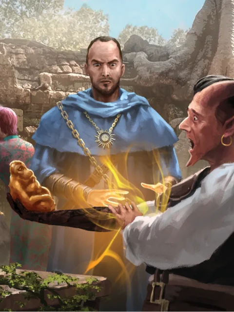 Idol canvas art print showing glowing relic exchange