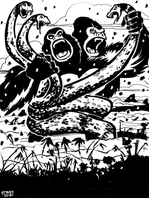 Kaiju Battle fantasy canvas art with roaring monsters