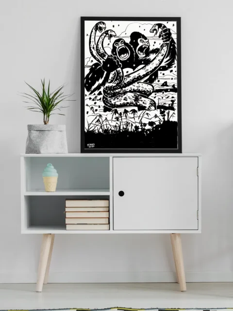 Kaiju Battle fantasy canvas art showing giant beasts