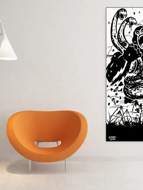 Kaiju Battle fantasy canvas art in violent clash