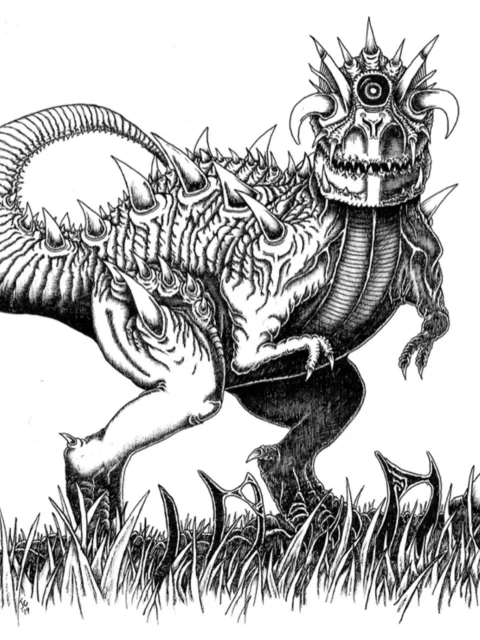 cyclopean kaiju illustration, giant monster artwork, single-eyed creature art, mythic beast drawing