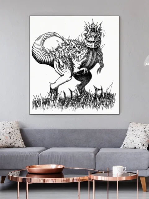 Kaiju Deadeye fantasy canvas art in stark black and white
