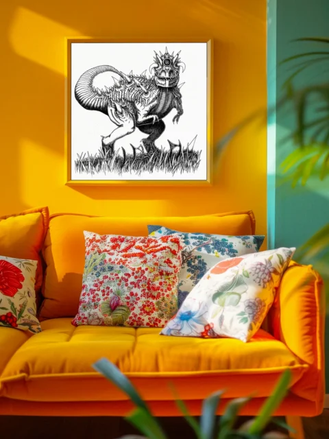 Single-eyed reptilian beast standing in tall grass