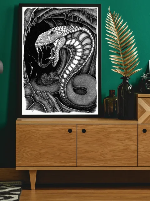 Kaiju Gallowmaw fantasy canvas art in dark cavern