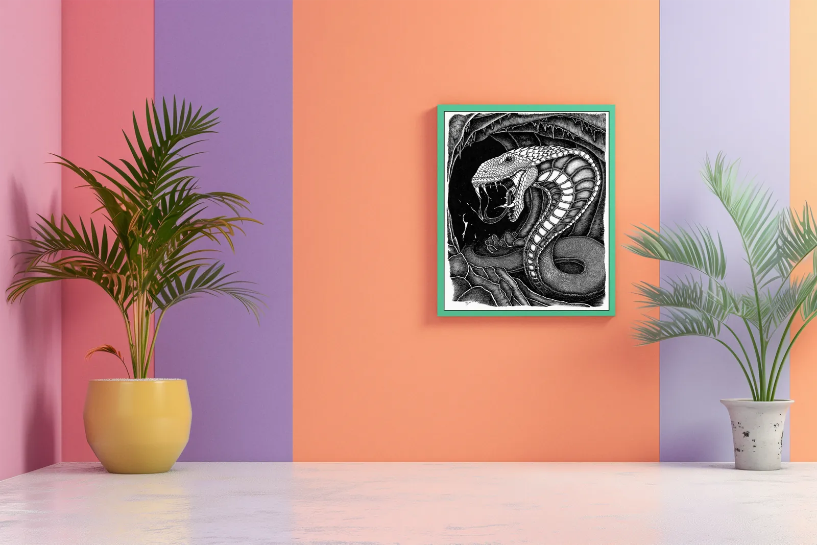 Black and white illustration of a monstrous serpent