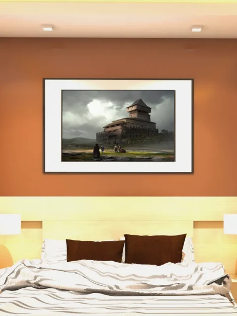 Keeps fantasy canvas artwork depicting travelers nearing a keep