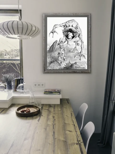 Killer Frog Attack fantasy canvas art with lunging creature