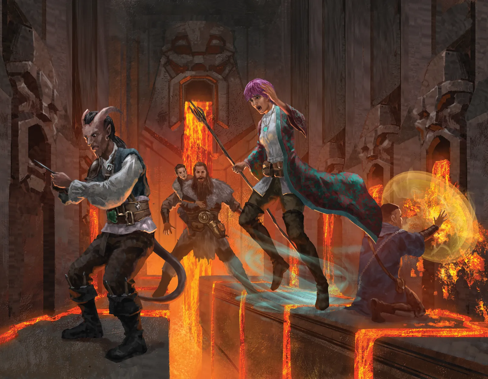 Lava fantasy art print showing combat above molten stone