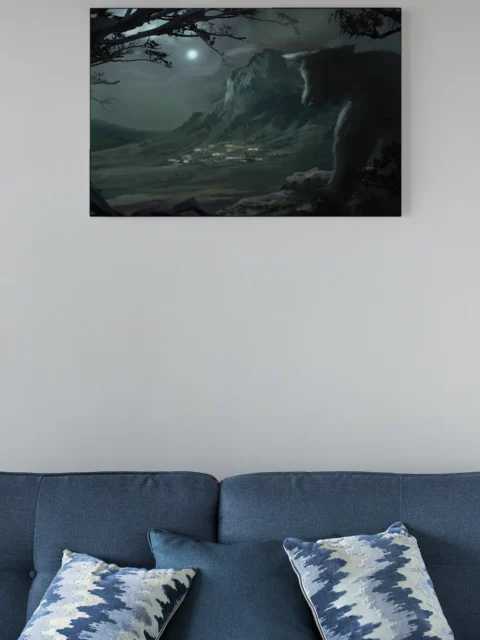 A large creature silhouetted on a rocky slope