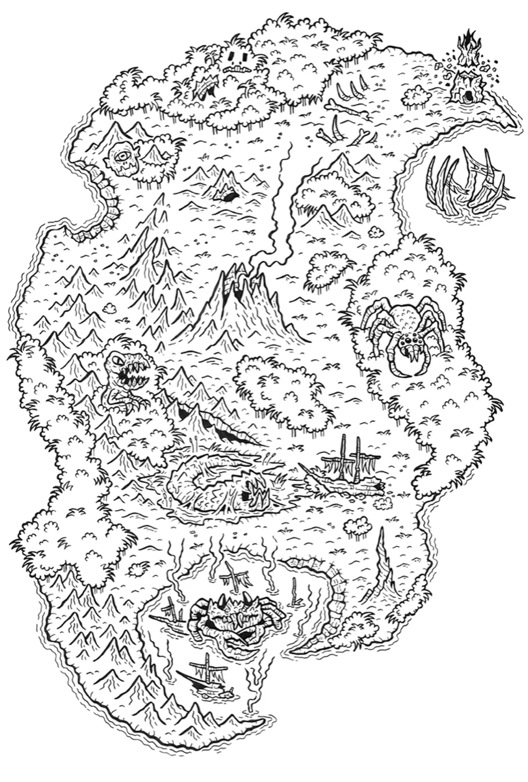 Map Escape from Skullcano Island fantasy wall art showing island layout