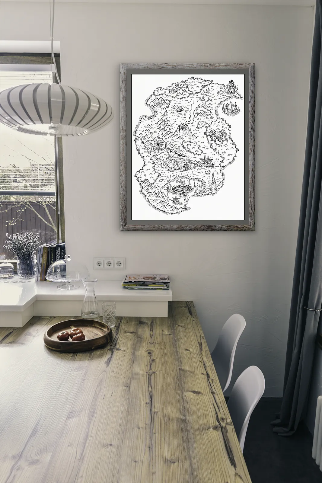 Map Escape from Skullcano Island fantasy wall art detailed coastline