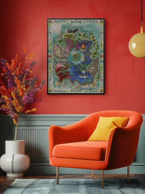 Fantasy Map of Avalon mythic island realm canvas illustration