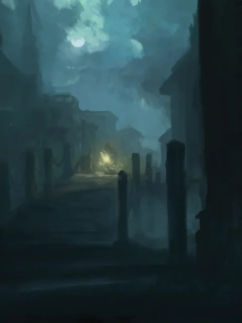 Mongrelfolk canvas art print showing a foggy canal path