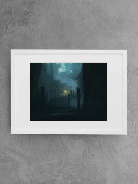 A narrow walkway lined with broken wooden posts