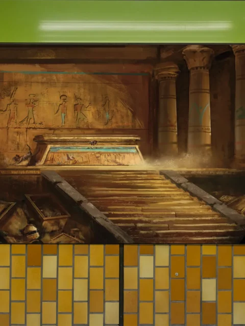 Mummies fantasy wall art depicting a raised sarcophagus