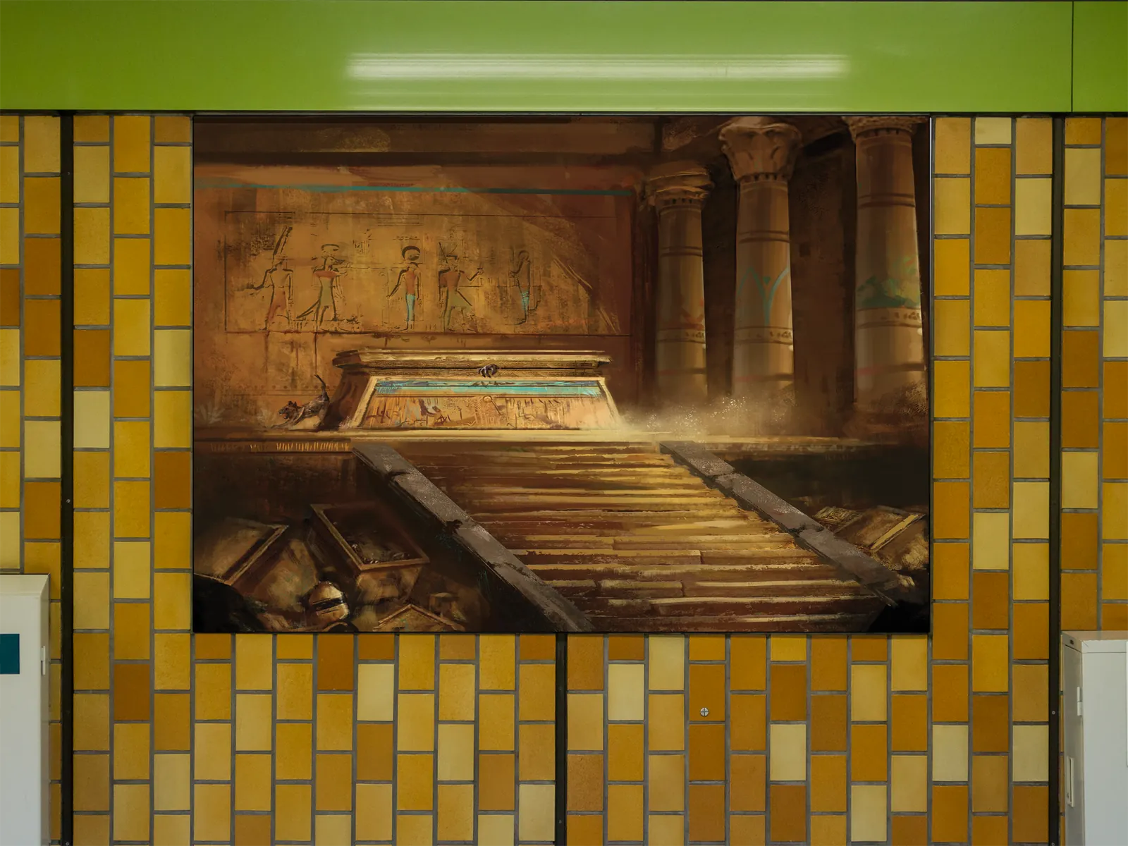 Mummies fantasy wall art depicting a raised sarcophagus
