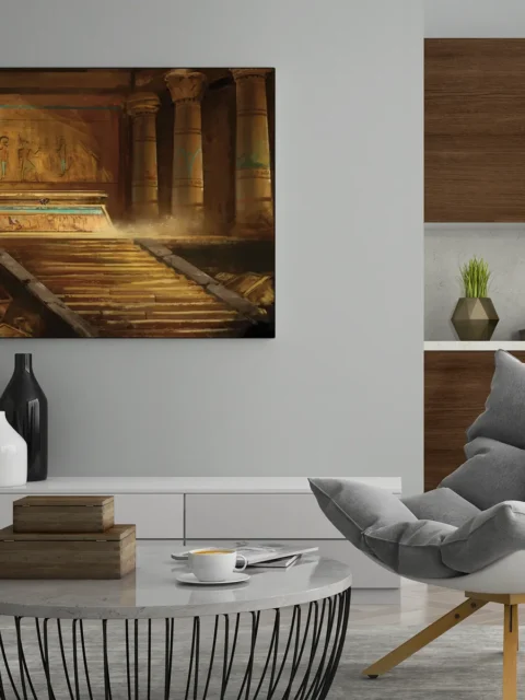 Mummies fantasy wall art with stone columns and relics