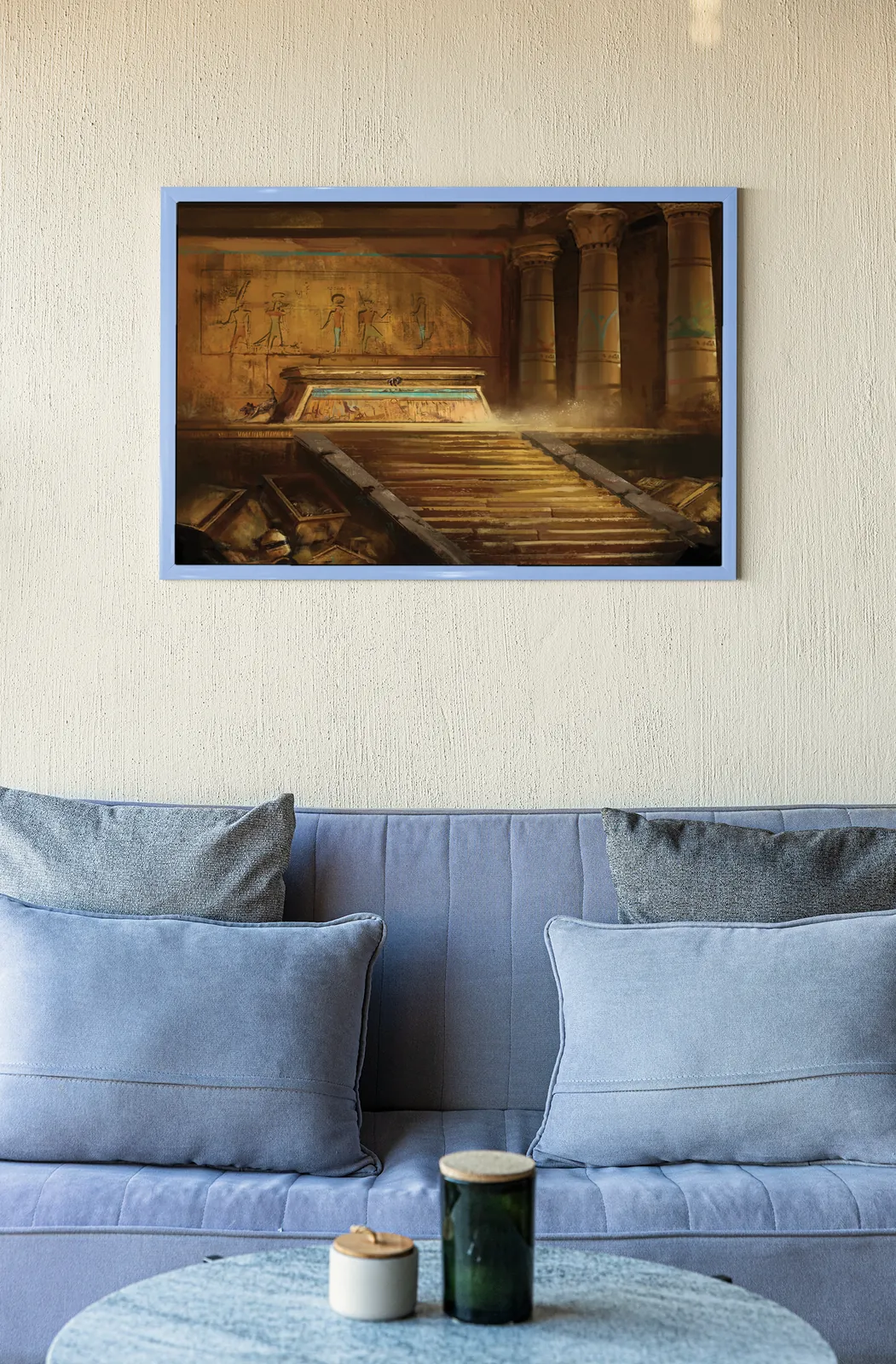 Hieroglyph-covered walls behind a ceremonial platform