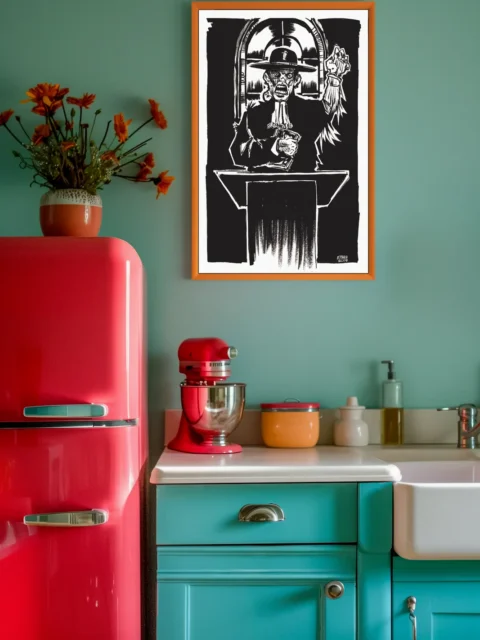 Mutated speaker standing behind a lectern