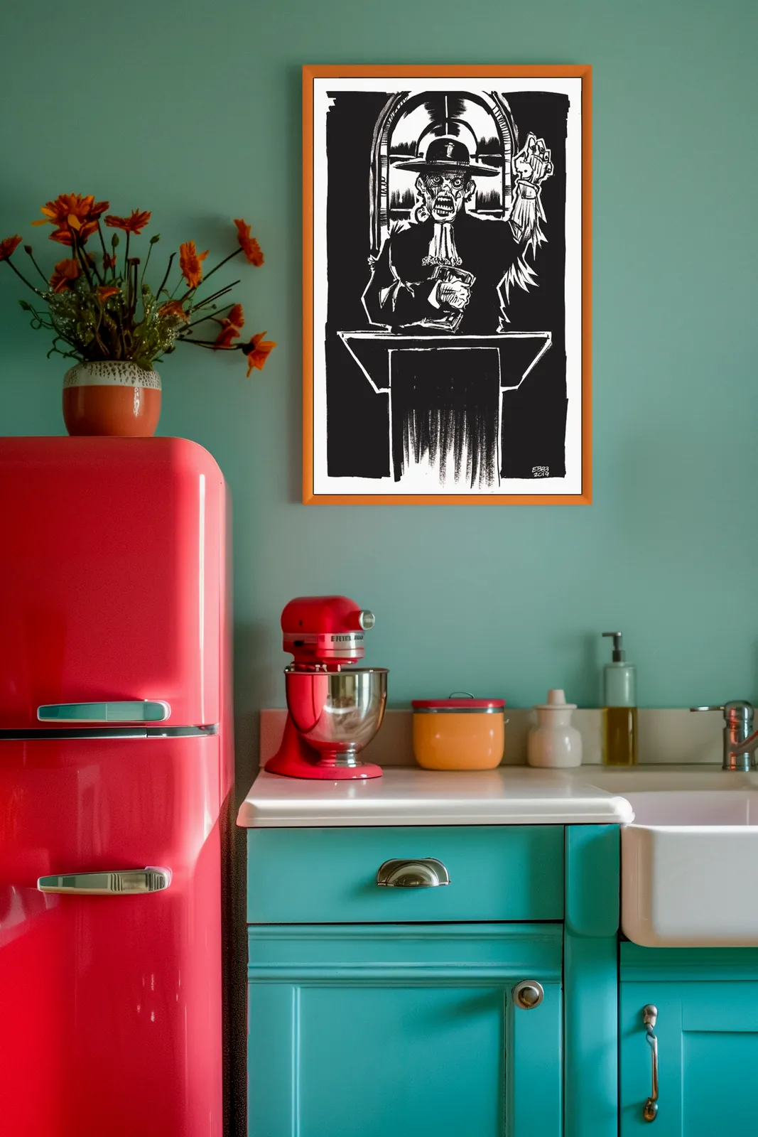 Mutated speaker standing behind a lectern